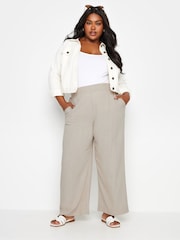 Yours Curve Stone Brown Pull On Wide Leg Linen Trousers - Image 2 of 4