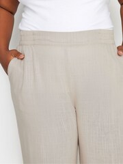 Yours Curve Stone Brown Pull On Wide Leg Linen Trousers - Image 4 of 4