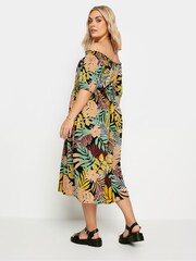 Yours Curve Black Animal Print Bardot Midi Dress - Image 4 of 5