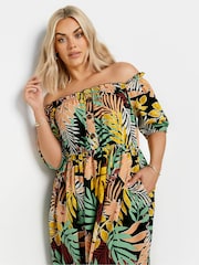 Yours Curve Black Animal Print Bardot Midi Dress - Image 5 of 5