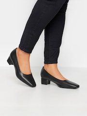 Yours Curve Black Extra Wide Fit Faux Leather Block Heel Court Shoes In Extra Wide EEE Fit - Image 1 of 5