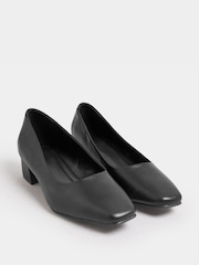 Yours Curve Black Extra Wide Fit Faux Leather Block Heel Court Shoes In Extra Wide EEE Fit - Image 2 of 5