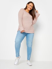 Yours Curve Pink Crochet Detail Jumper - Image 2 of 5