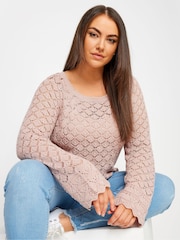 Yours Curve Pink Crochet Detail Jumper - Image 4 of 5