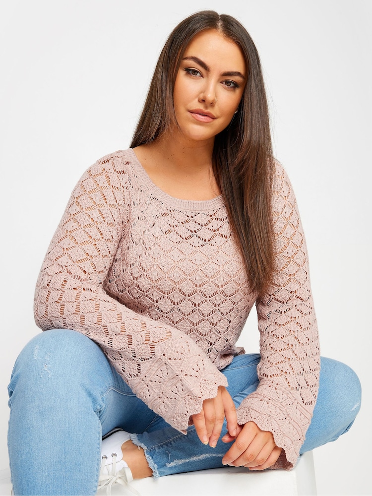 Yours Curve Pink Crochet Detail Jumper - Image 4 of 5