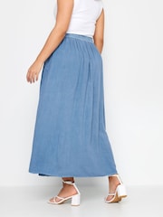Yours Curve Blue Chambray Button Front Maxi Skirt - Image 3 of 4