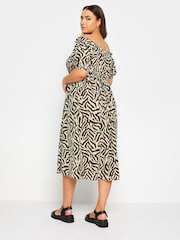 Yours Curve Beige Brown Animal Print Bardot Midi Dress - Image 3 of 4