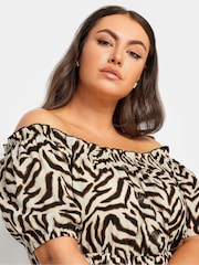 Yours Curve Beige Brown Animal Print Bardot Midi Dress - Image 4 of 4
