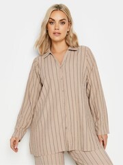 Yours Curve Brown Pinstripe Shirt - Image 3 of 5