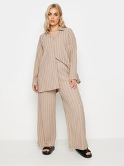 Yours Curve Brown Pinstripe Shirt - Image 4 of 5
