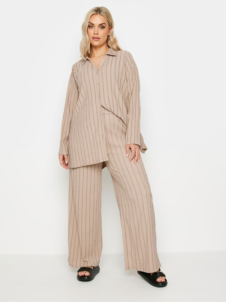 Yours Curve Brown Pinstripe Shirt - Image 4 of 5