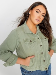 Yours Curve Sage Green 100% Cotton Denim Jacket - Image 1 of 5