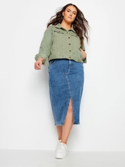 Yours Curve Sage Green 100% Cotton Denim Jacket - Image 2 of 5
