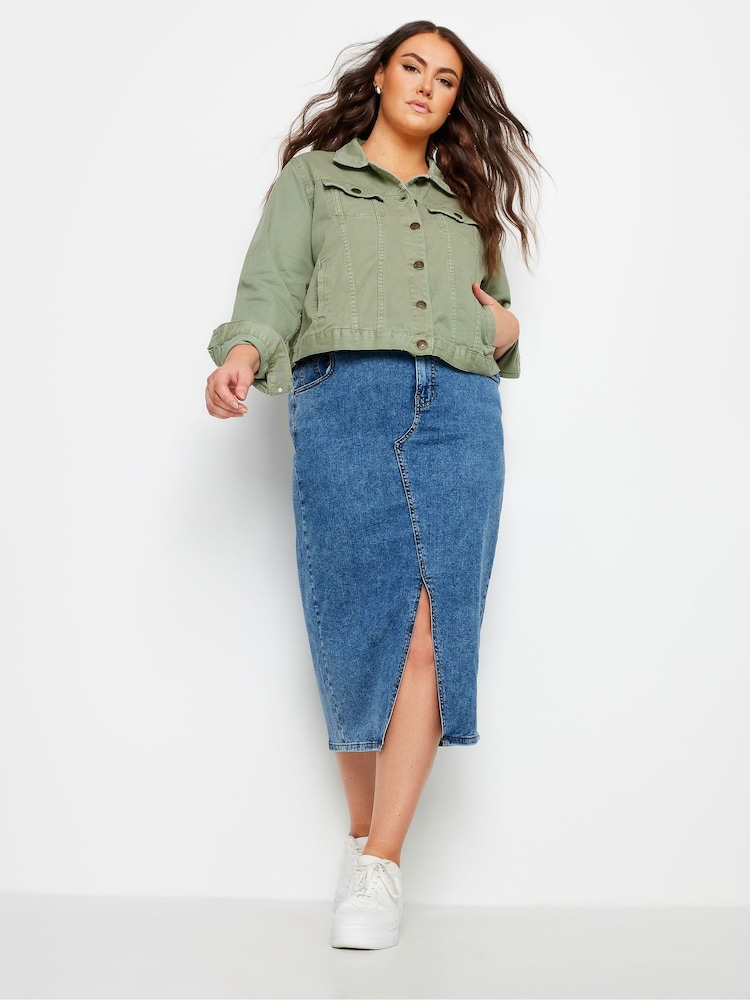 Yours Curve Sage Green 100% Cotton Denim Jacket - Image 2 of 5