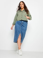 Yours Curve Sage Green 100% Cotton Denim Jacket - Image 3 of 5