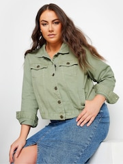 Yours Curve Sage Green 100% Cotton Denim Jacket - Image 5 of 5