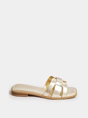 Yours Curve Gold Cut Out Mule Sandals In Extra Wide EEE Fit - Image 1 of 5