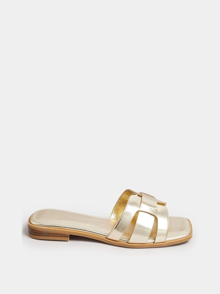Yours Curve Gold Cut Out Mule Sandals In Extra Wide EEE Fit - Image 1 of 5