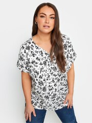 Yours Curve Black 2 PACK Floral Pintuck Henley Blouses - Image 2 of 5