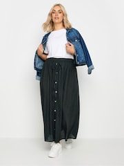 Yours Curve Black Chambray Button Front Maxi Skirt - Image 2 of 4