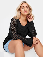 Yours Curve Black Crochet Detail Jumper - Image 1 of 5