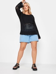 Yours Curve Black Crochet Detail Jumper - Image 3 of 5
