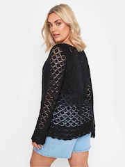 Yours Curve Black Crochet Detail Jumper - Image 4 of 5