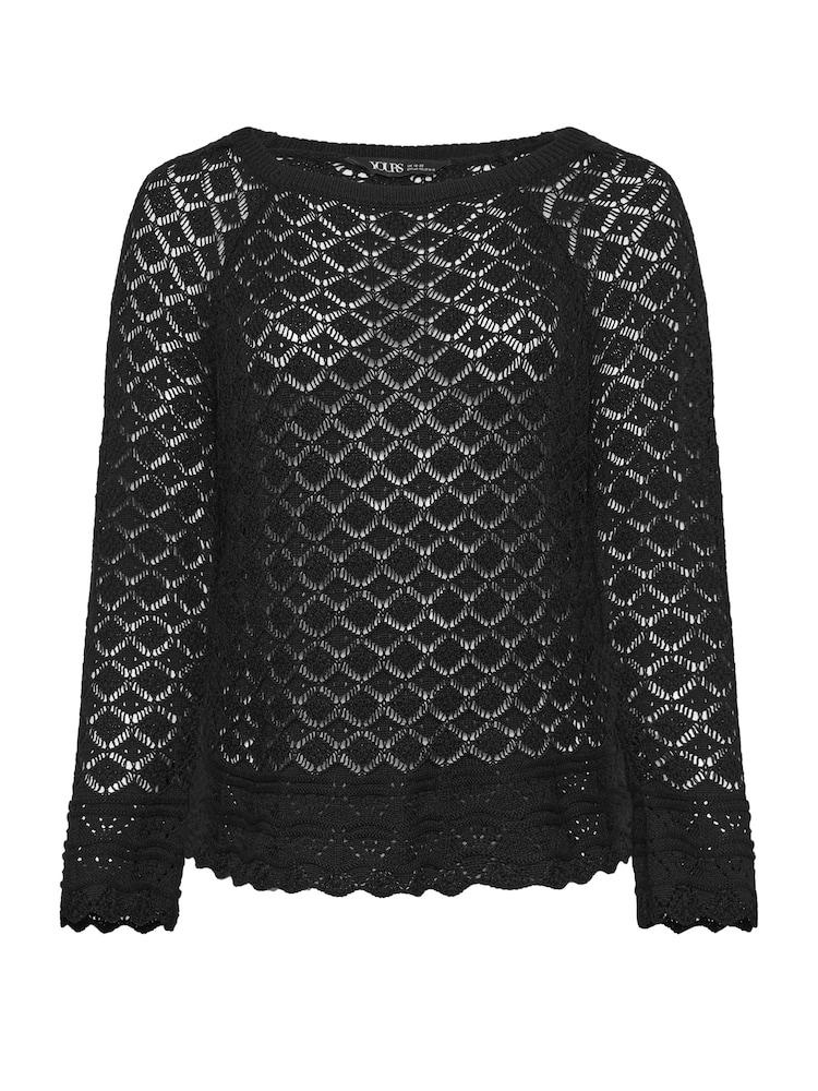 Yours Curve Black Crochet Detail Jumper - Image 5 of 5