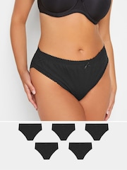 Yours Curve Black High Leg 100% Cotton Briefs 5 Pack - Image 1 of 5