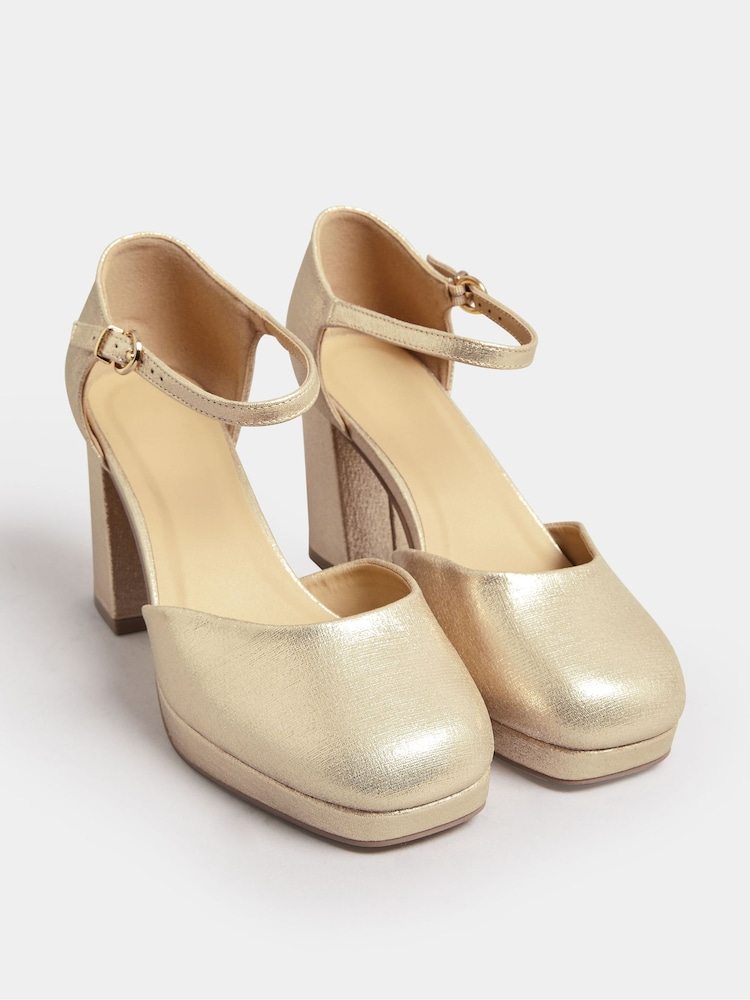 Yours Curve Gold Extra-Wide Fit Platform Court Shoes - Image 2 of 4
