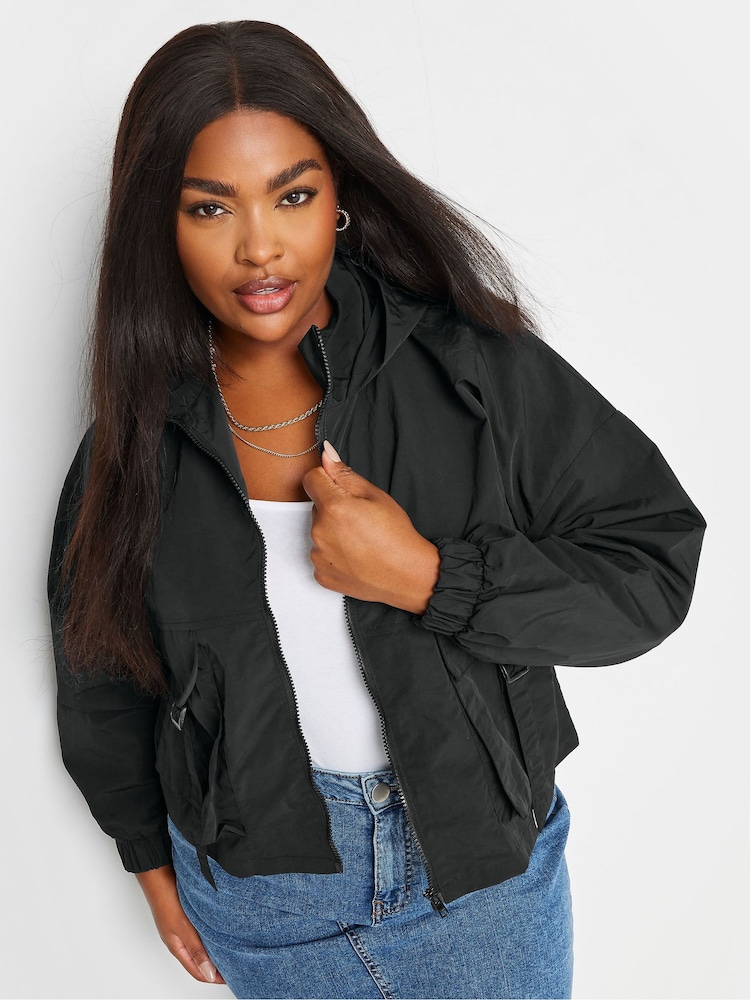 Yours Curve Black Limited Collection Hooded Cargo Jacket - Image 1 of 6