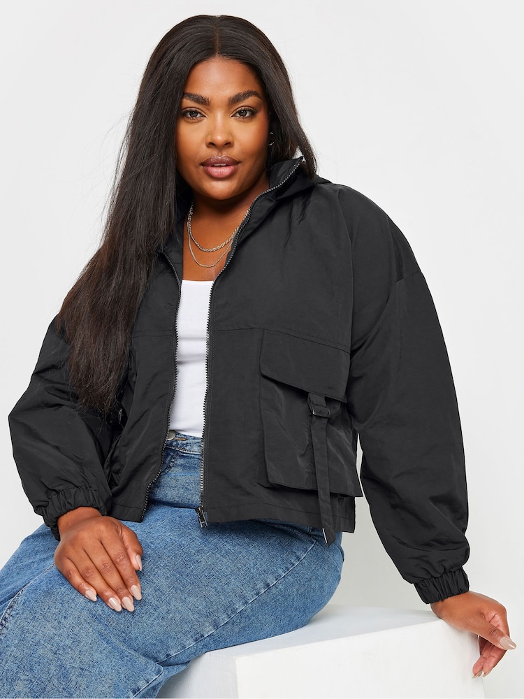 Yours Curve Black Limited Collection Hooded Cargo Jacket - Image 4 of 6