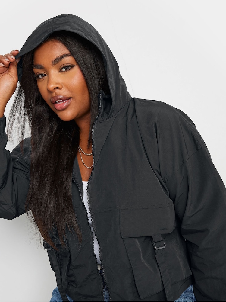 Yours Curve Black Limited Collection Hooded Cargo Jacket - Image 5 of 6