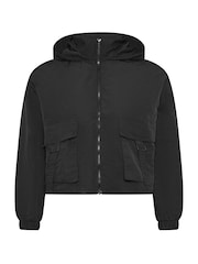 Yours Curve Black Limited Collection Hooded Cargo Jacket - Image 6 of 6