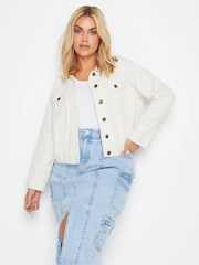 Yours Curve Cream Denim Jacket - Image 1 of 4