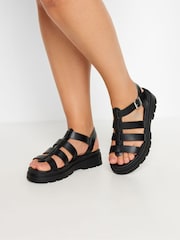 Yours Curve Black Chunky Gladiator Sandals In Wide E Fit & Extra Wide EEE Fit - Image 1 of 5