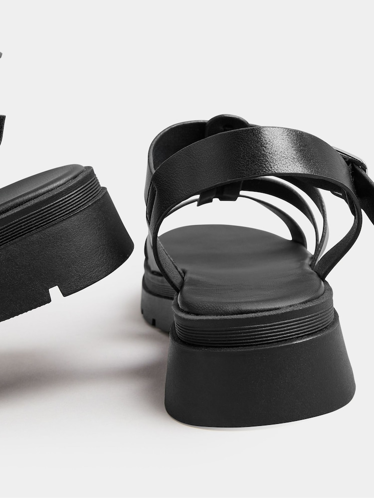 Yours Curve Black Chunky Gladiator Sandals In Wide E Fit & Extra Wide EEE Fit - Image 4 of 5