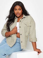 Yours Curve Natural 100% Cotton Denim Curved Hem Western Jacket - Image 1 of 3