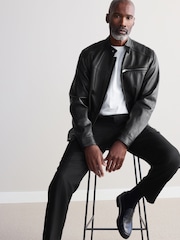 Black Leather Signature Racer Jacket - Image 1 of 12