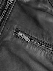 Black Leather Signature Racer Jacket - Image 11 of 12