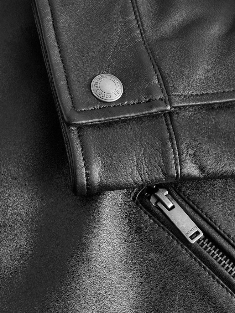 Black Leather Signature Racer Jacket - Image 12 of 12