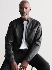 Black Leather Signature Racer Jacket - Image 2 of 12