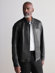 Black Leather Signature Racer Jacket - Image 3 of 12