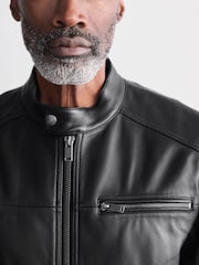 Black Leather Signature Racer Jacket - Image 5 of 12
