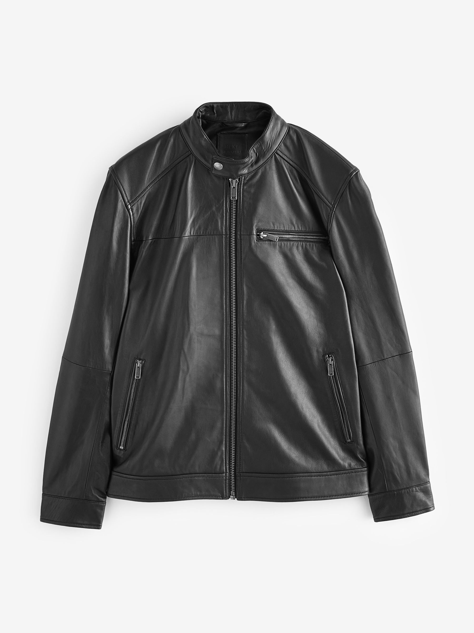 Buy Black Leather Signature Racer Jacket from the Next UK online shop