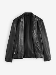 Black Leather Signature Racer Jacket - Image 8 of 12
