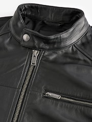 Black Leather Signature Racer Jacket - Image 9 of 12