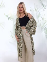 Yours Curve Brown Leopard Print Longline Kimono - Image 1 of 5