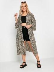 Yours Curve Brown Leopard Print Longline Kimono - Image 3 of 5