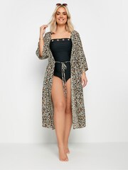 Yours Curve Brown Leopard Print Longline Kimono - Image 4 of 5